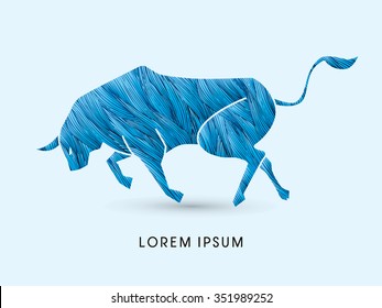 Bull ready to fight  designed using blue grunge brush graphic vector.