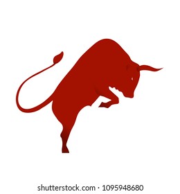 Bull red bloody silhouette - stand on its legs. Bull logo - vector illustration