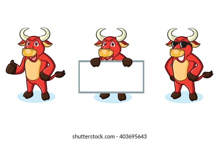 Bull Red Mascot happy, pose and bring board