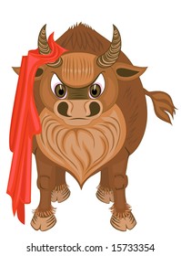 The bull with a red raincoat