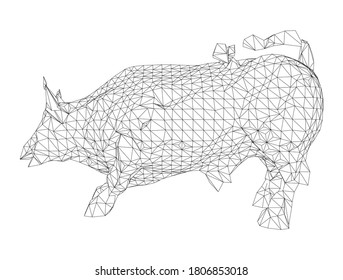 The Bull, represents aggressive financial optimism and prosperity. Vector rendering of 3d. Wire-frame style