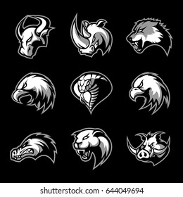 Bull, rhino, wolf, eagle, cobra, alligator, panther, boar head isolated vector logo concept. Modern badge mascot design. Premium quality wild animal, bird, snake t-shirt tee print illustration.