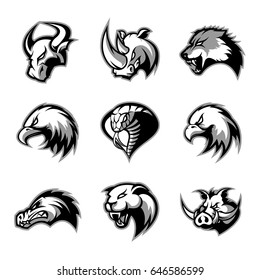 Bull, rhino, wolf, eagle, cobra, alligator, panther, boar head isolated vector logo concept. Modern badge mascot design. Premium quality wild animal, bird, snake t-shirt tee print illustration.