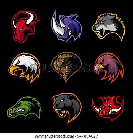 Bull, rhino, wolf, eagle, cobra, alligator, panther, boar head isolated vector logo concept. Modern badge mascot design. Premium quality wild animal, bird, snake t-shirt tee print illustration.