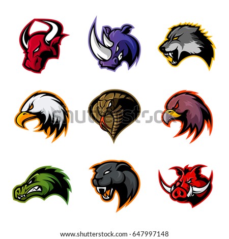 Bull, rhino, wolf, eagle, cobra, alligator, panther, boar head isolated vector logo concept. Modern badge mascot design. Premium quality wild animal, bird, snake t-shirt tee print illustration.