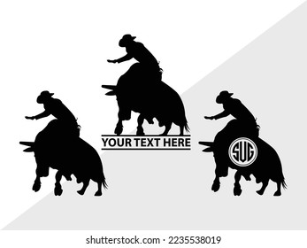 Bull Rider Monogram Vector Illustration Silhouette