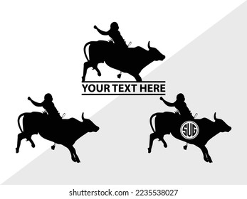 Bull Rider Monogram Vector Illustration Silhouette