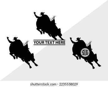 Bull Rider Monogram Vector Illustration Silhouette