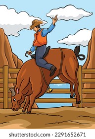 Illustration zum farbigen Cartoon von Bull Riding