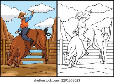 farbige Illustration von Bull Riding-Farbseiten