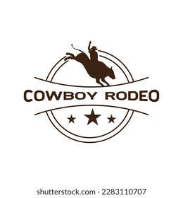 Bull riding rodeo logo vector flat design template