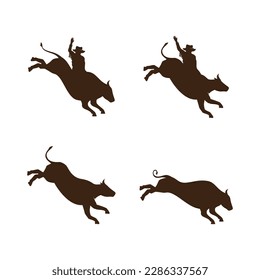 Bull riding rodeo logo vector flat design template