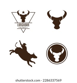 Bull riding rodeo logo vector flat design template