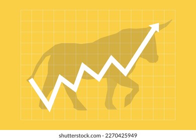 Bull run or bullish market trend in stocks or crypto. Trade exchange, up arrow graph for increase in rates.