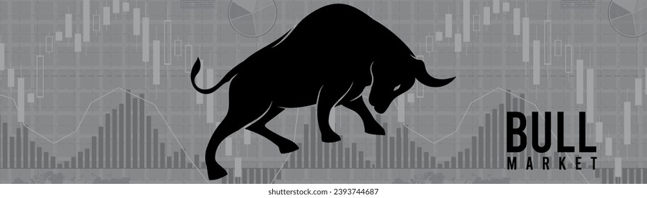 Bull run or bullish market trend in crypto currency or stocks. Trade exchange background, up arrow graph for increase in rates.