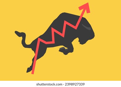 Bull run or bullish market trend in stocks or crypto. Trade exchange, up arrow graph for increase in rates