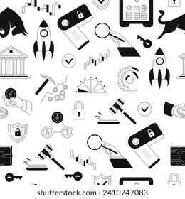 Bull run or bullish market trend seamless pattern cryptocurrency or finance. Trade exchange set icons. Cryptocurrency price chart blockchain technology. Global economy boom isolated on background.
