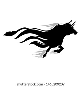 Bull running fast art logo design inspiration