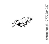 A bull running with its horns forward