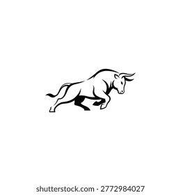 A bull running with its horns forward