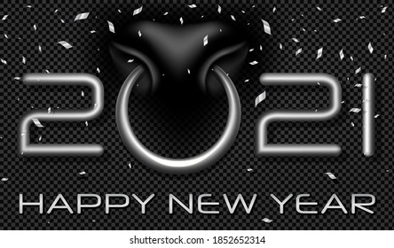 A bull s nose with a metal nose ring 2021. A symbol of the New Year and Christmas. 3d realistic vector illustration