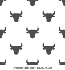 Bull seamless pattern white background. Bull head with horns vector illustration. Texas animal symbol.