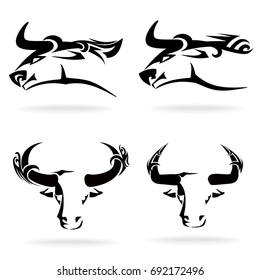 Bull set, on white background, illustration, tribal