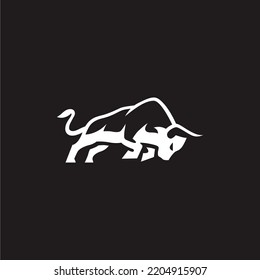 Bull set. Stylized silhouettes of standing in different poses and butting up bulls. Isolated on white background. Bull logo designs set. Vector illustration.