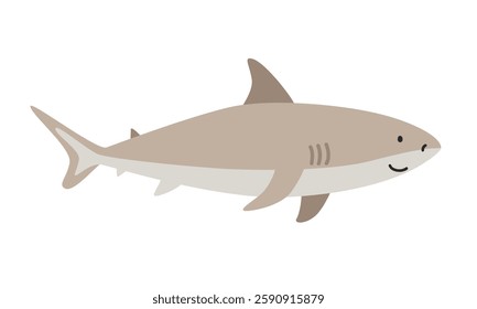 Bull shark cartoon clipart. Cute bull shark vector illustration. Animal in flat style. Sea animals concept isolated on white background