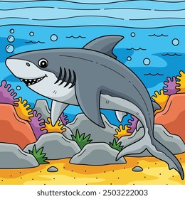 Bull Shark Colored Cartoon Illustration