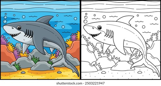 Bull Shark Coloring Page Illustration