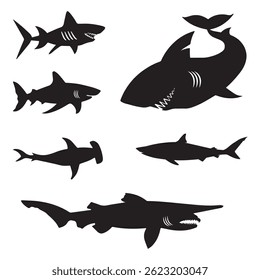 Bull shark set silhouette isolated on white background. Bull shark icon vector illustration design collection