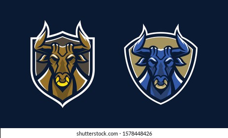 Bull in the shield esport logo mascot