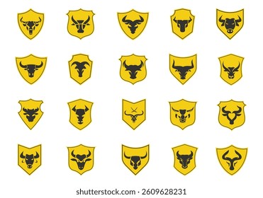 Bull Shield Logo Icon Element Set