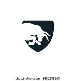 Bull shield vector logo design. Simple animal vector logo design template.
