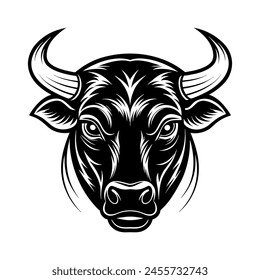 Icono de silueta de toro. Diseño de logotipo de cabeza de toro de vaca búfala. Fuerza y perseverancia animal símbolo. Ilustración vectorial aislada sobre fondo blanco