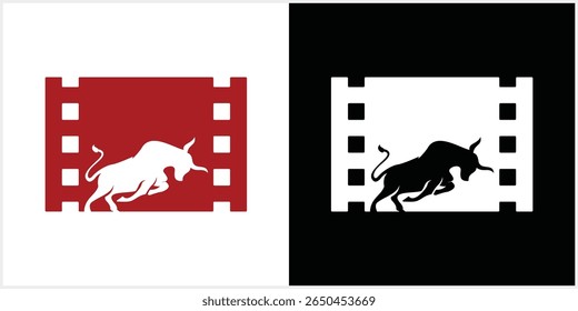 Bull Silhouette Inside Film Strip Logo Design