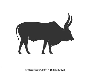 Bull Silhouette on White Background. Isolated Vector Animal