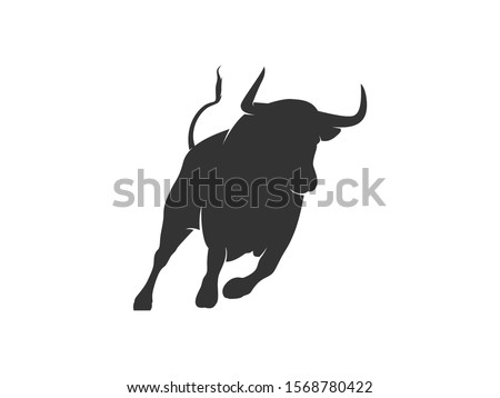 Bull Silhouette on White Background. Isolated Vector Animal