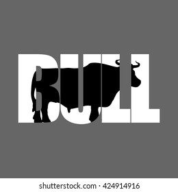 Bull silhouette in text. Farm animals and Typography. Cloven-hoofed ruminant letters