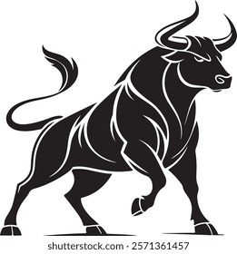 Bull silhouette vector art illustration on white background