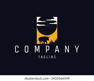 bull silhouette vector design. isolated dusk background. best for logo, badge, emblem, icon, sticker design.