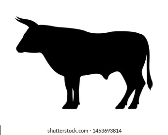 Bull silhouette. Vector illustration of black icon logo bull silhouette isolated on white. Outline shadow shape taurus, side view profile.