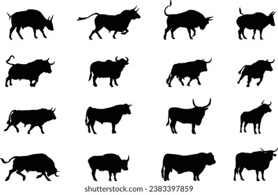 Bull silhouettes, Bull silhouette,  Bull vector illustration, Bull icon bundle.