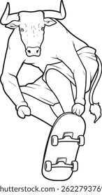 Bull Skater Skateboard Animal Vector Graphic Art Illustration