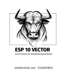 Bull sketch. Vector illustration black outline on transparent background