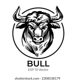 Bull sketch. Vector illustration black outline on transparent background