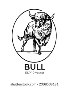 Bull sketch. Vector illustration black outline on transparent background