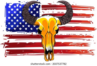 Bull skull with american flag vector illustration