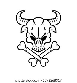 Bull Skull and Bones. Concept Bullish skeleton head for pirate flag